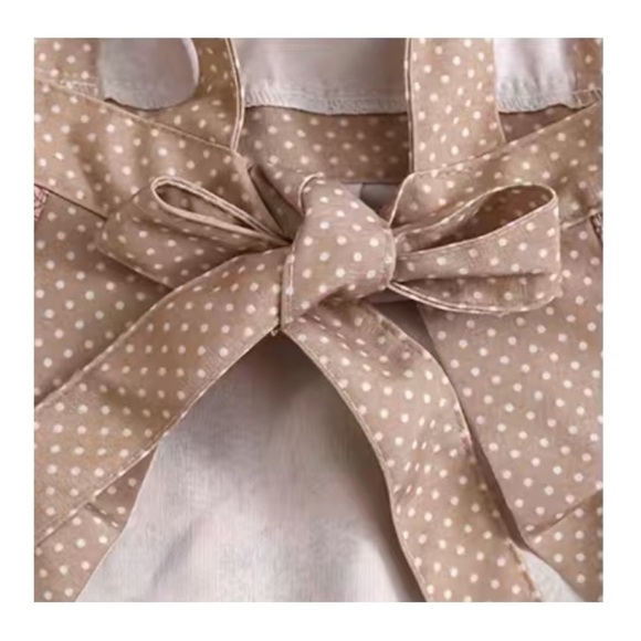 Apron Retro Bib Style Adjustable Waist Tie Floral Polka Dot Womens Pink Tan OS - Picture 6 of 16